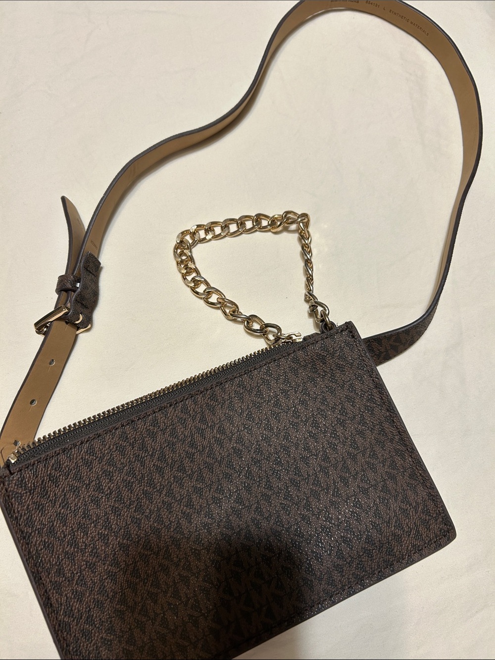 MICHAEL Michael Kors Brown Monogram Crossbody Bag with Gold Chain
